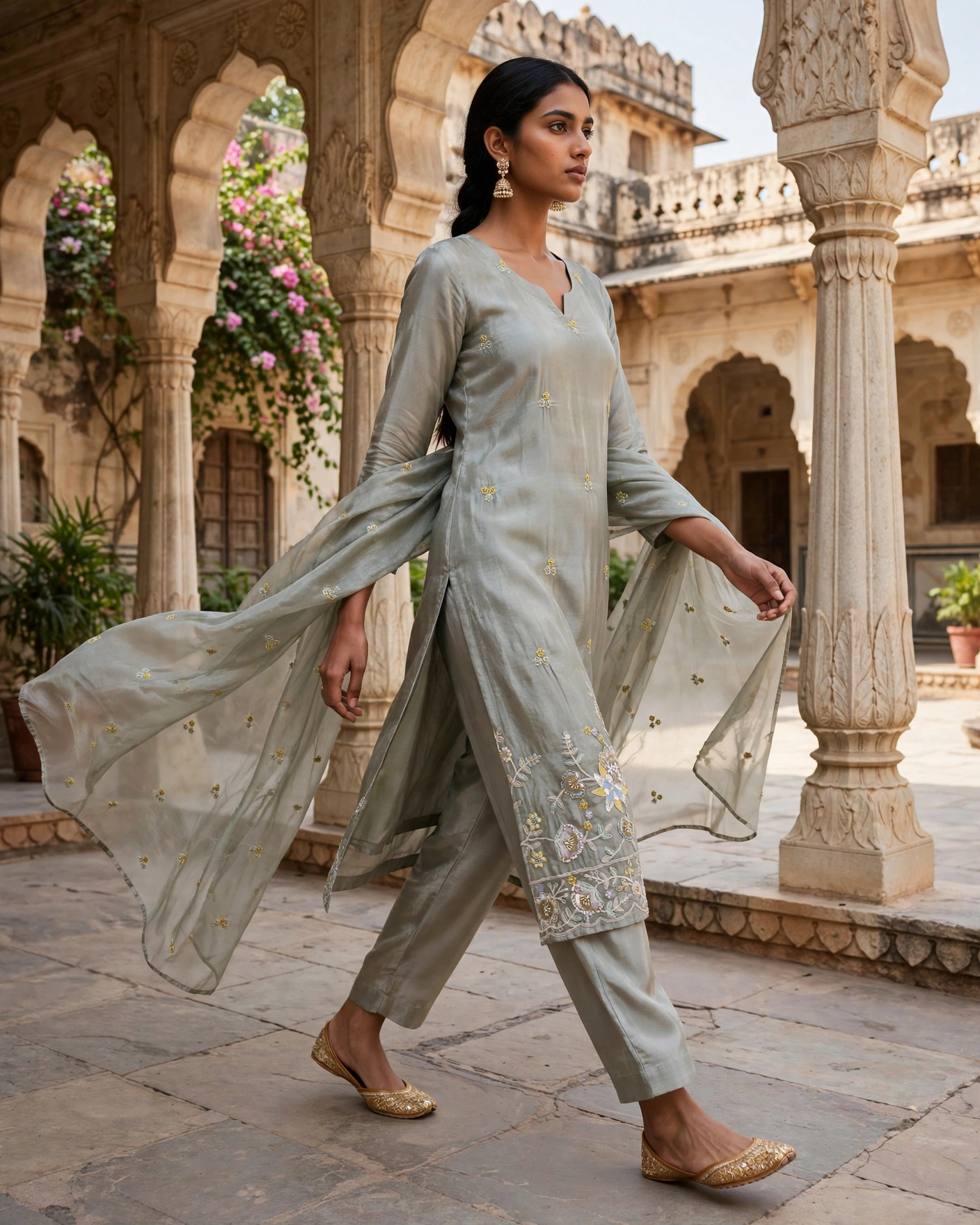 HO Silk Suit with Viscose Organza Dupatta